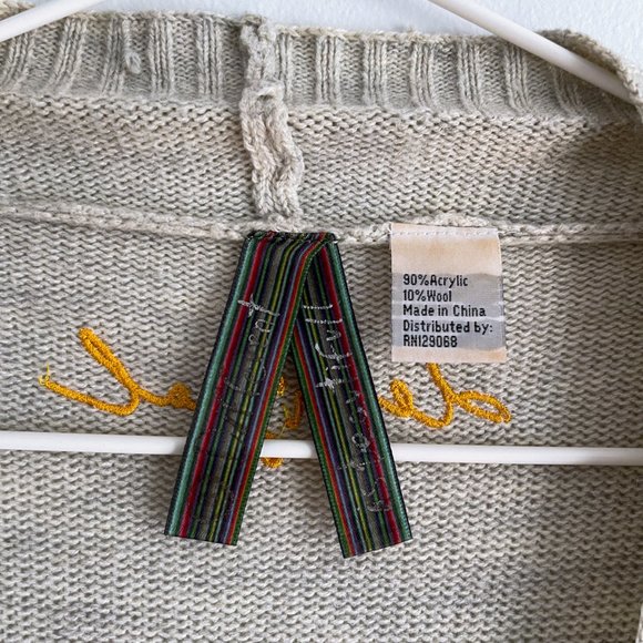 Desigual Asymmetric Open Knit Long Cardigan Colorful Geometric Belt Sweater Sz M - Picture 12 of 12